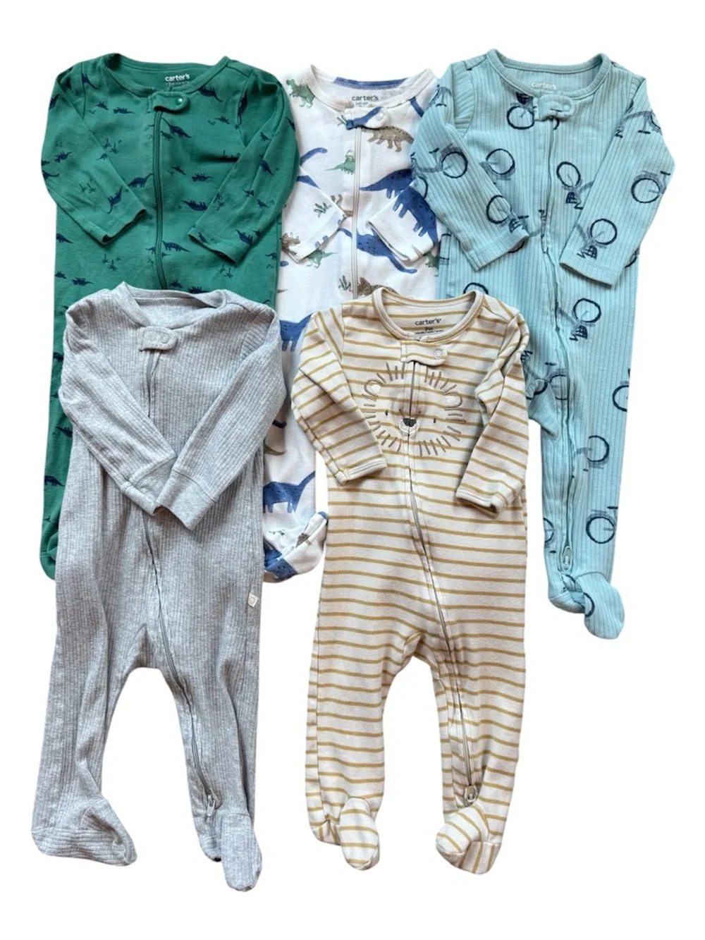 Carter's Baby Sleeper Lot 5  Zip Footed Pajamas Dinosaur Lion Ribbed 9 Months 9M